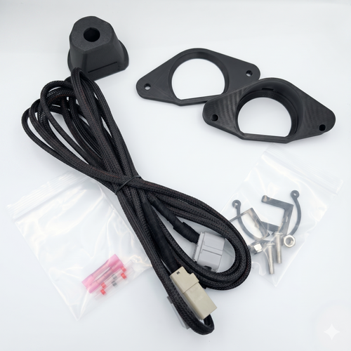 GG Offroad Tacoma tailgate backup camera relocation cable with factory connectors, camera mount bezels, hardware and heat shrink